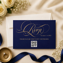 Royal Blue och Guld Script Bröllop Svarskort OSA Kort