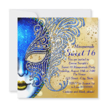 Royal Blue och Guld Sweet 16 Maskeradfest