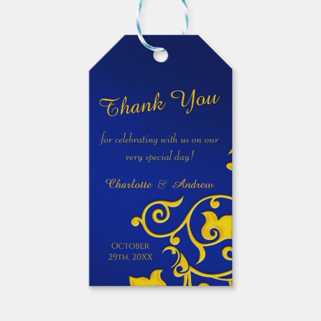 Royal Blue och Guld Tack Presentetikett (Framsidan)