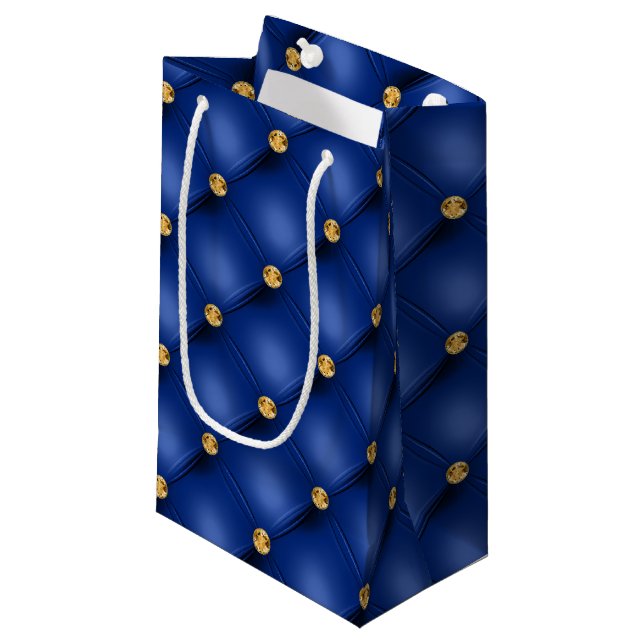 Royal Blue och Guld Tuftad Small Gift Bag (Framsidan Vinklad)
