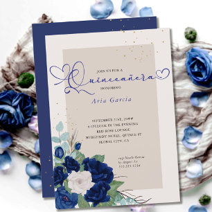 Royal Blue och Ivory Ro Elegant Quinceanera Inbjudningar