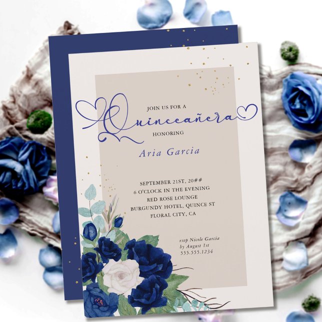 Royal Blue och Ivory Ro Elegant Quinceanera Inbjudningar (Skapare uppladdad)