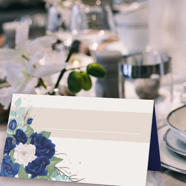 Royal Blue och Ivory Ro med Namn Placeringskort (Place Cards with blue and ivory roses)