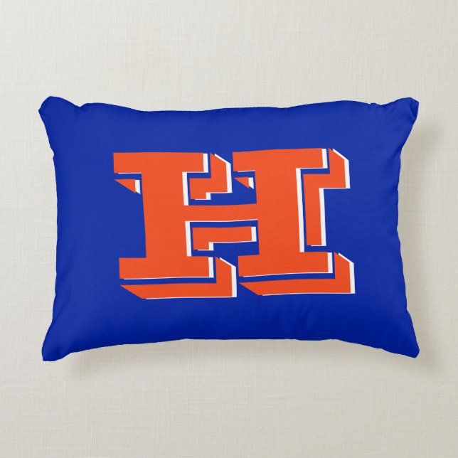 Royal Blue och Orange Kollegiala Färg Monogram Prydnadskudde (Framsidan)