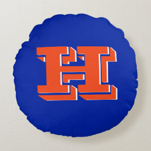 Royal Blue och Orange Kollegiala Färg Monogram Rund Kudde