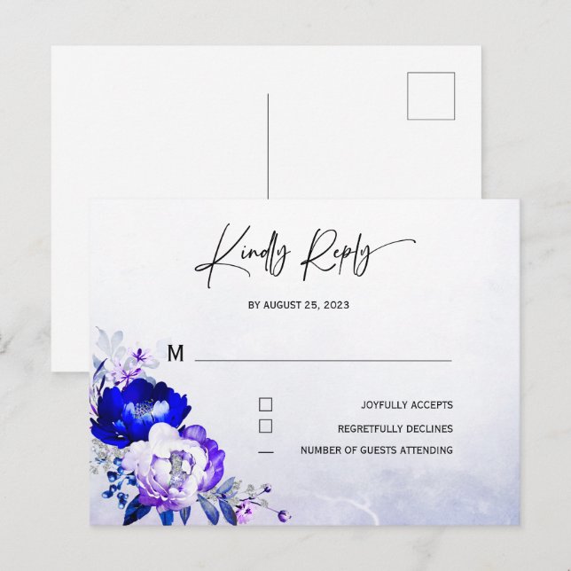 Royal Blue och Purple Bröllops RSVP Vykort (Fram/baksida)