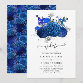 Royal Blue och Silver Blommig Bröllopsuppdatering Inbjudningar
