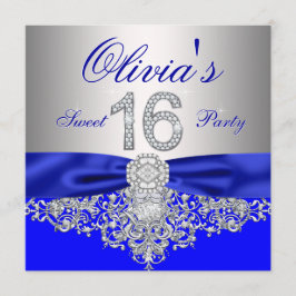 Royal Blue och Silver Diamond Sweet 16-fest Inbjudningar