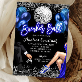Royal Blue och Silver Disco Sneaker Ball Födelseda Inbjudningar