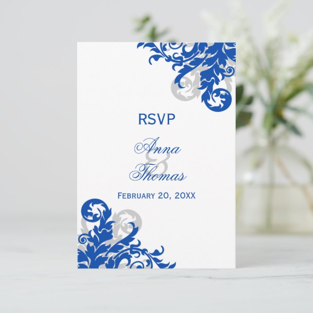 Royal Blue och Silver Flourish Bröllop OSA (Stående Fram)