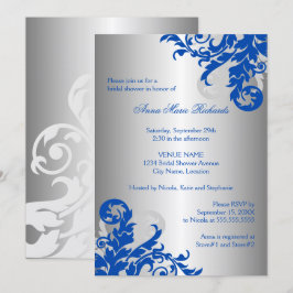 Royal Blue och Silver Flourish Möhippa Inbjudningar