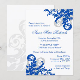 Royal Blue och Silver Flourish Möhippa Inbjudningar