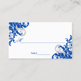 Royal Blue och Silver Flourish Placeringskort