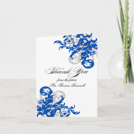 Royal Blue och Silver Flourish Tack Kort