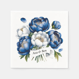 Royal Blue och Silver Glittery Peony Bröllop Pappersservett