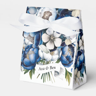 Royal Blue och Silver Glittery Peony Bröllop Presentaskar