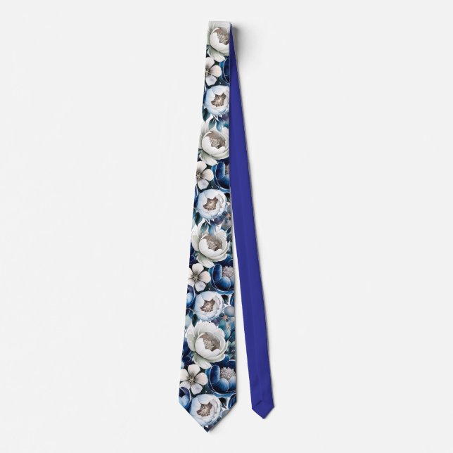 Royal Blue och Silver Glittery Peony Groom Slips (Framsida)