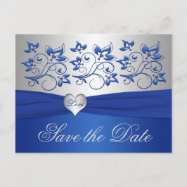 Royal Blue och Silver Heart Spara datum-kort Meddelande Vykort