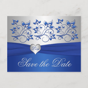 Royal Blue och Silver Heart Spara datum-kort Meddelande Vykort