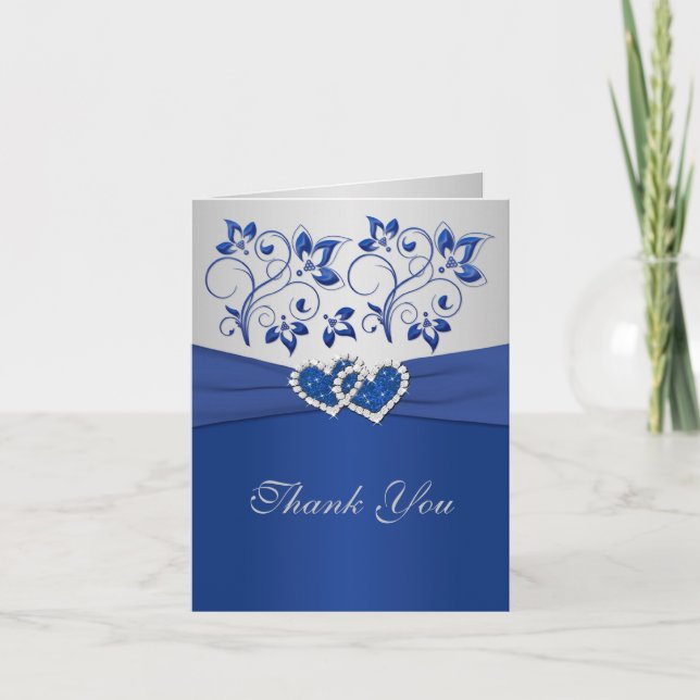 Royal Blue och Silver Joined Hearts Tacksamhetskor Tack Kort (Framsida)