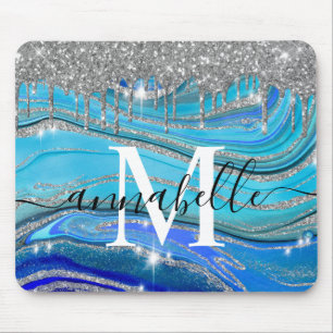 Royal Blue och Silver Monogram Musmatta