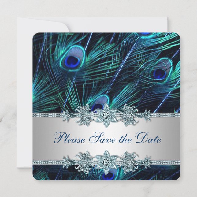 Royal Blue och Silver Pavo Save the Date Spara Datumet (Framsida)