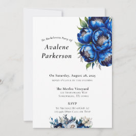 Royal Blue och Silver Peony Bachelorette Party Inbjudningar