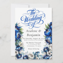 Royal Blue och Silver Peony Bröllop Calligraphy