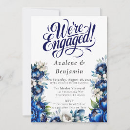 Royal Blue och Silver Peony Vi är engagerade Inbjudningar