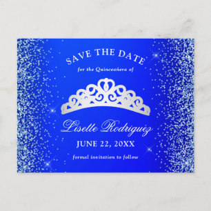 Royal Blue och Silver Quinceanera Spara Datum Vykort