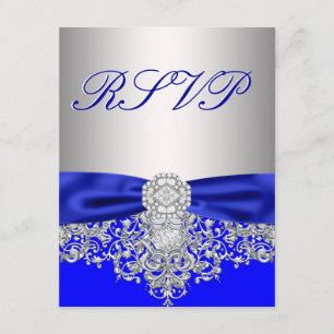 Royal Blue och Silver RSVP-svarskort OSA Kort