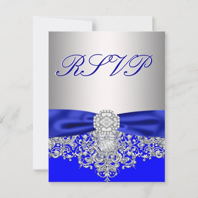 Royal Blue och Silver RSVP-svarskort OSA Kort (Framsida)