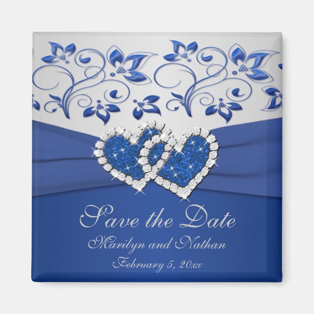 Royal Blue- och Silver Wedding Favor Magnet (Framsidan)
