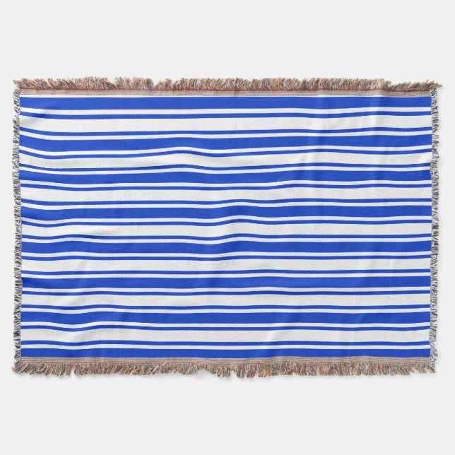 Royal blue och white candy rand filt (Framsidan)