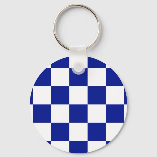 Royal Blue och White Checkated Mönster Nyckelring (Framsida)