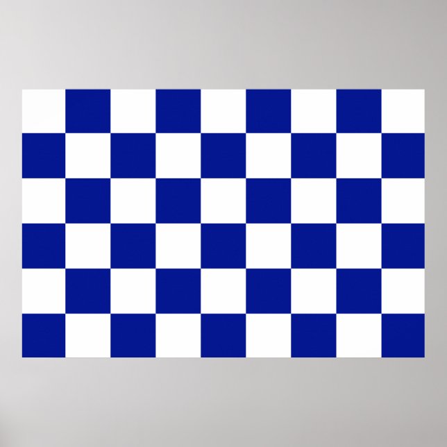 Royal Blue och White Checkated Mönster Poster (Framsidan)