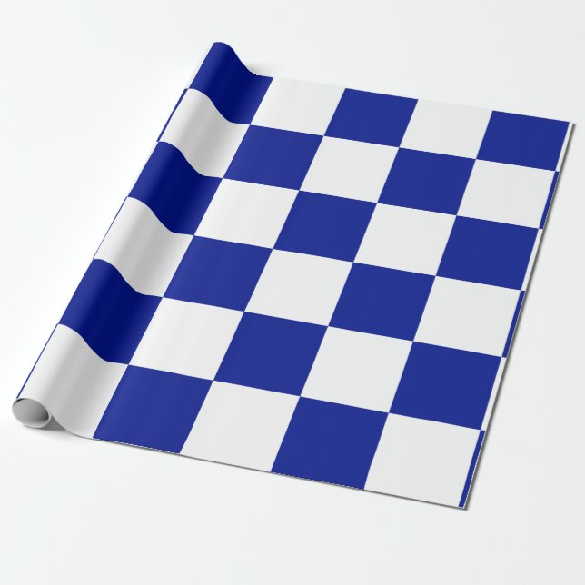 Royal Blue och White Checkated Mönster Presentpapper (Utrullad)