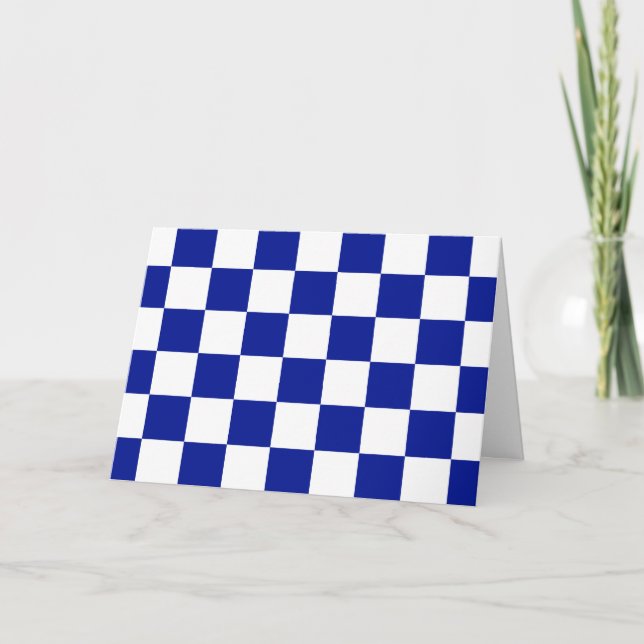 Royal Blue och White Checkated Mönster Tack Kort (Framsida)