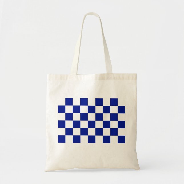Royal Blue och White Checkated Mönster Tygkasse (Framsidan)