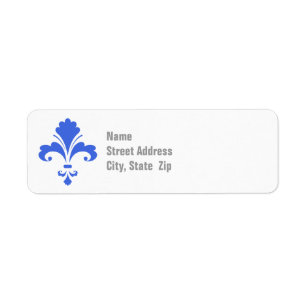 Royal Blue och White Fleur-de-lis Returadress Etikett