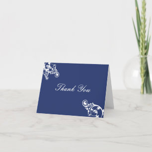 Royal Blue och White Flourish Tackkort