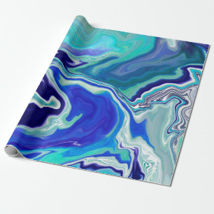 Royal Blue och White Marble Vinkar Fluid Art Presentpapper