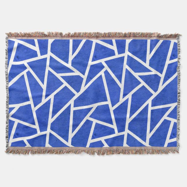 Royal blue och white mosaic mönster filt (Framsidan)