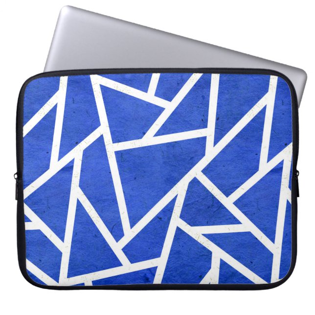 Royal blue och white mosaic mönster laptop fodral (Framsidan)