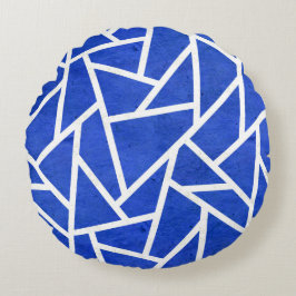 Royal blue och white mosaic mönster rund kudde