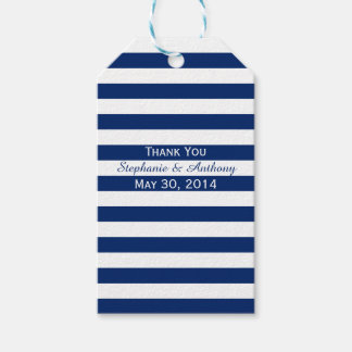 Royal Blue och White Stripe Bröllop Tack Presentetikett