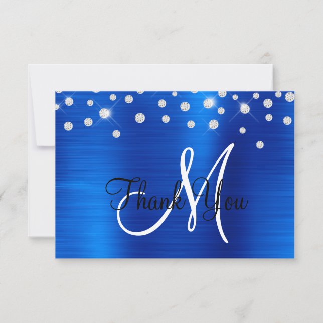 Royal Blue Ombre Foil Rhinestone Confetti Monogram Tack Kort (Framsida)