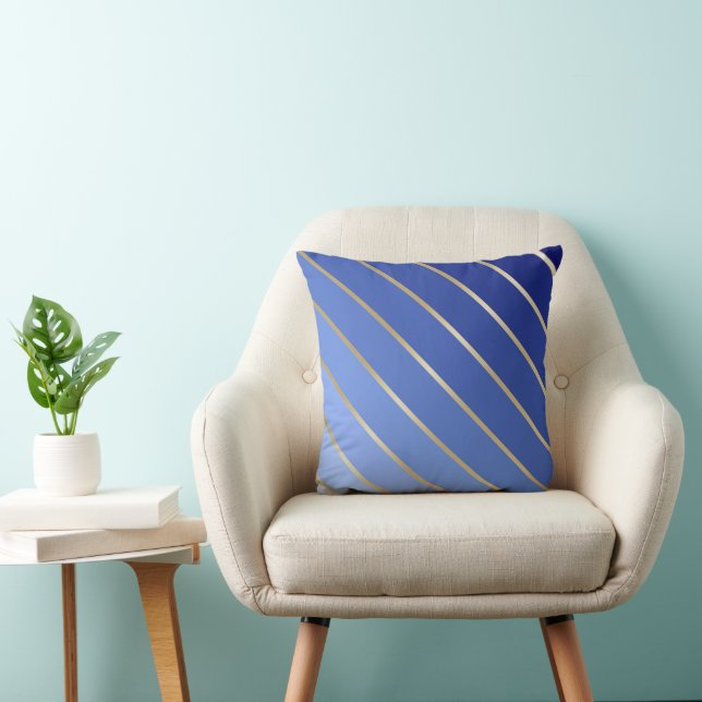 Royal Blue Ombre & Guld Rand Pillow Kudde (Stol)
