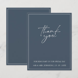 Royal Blue Opulence Script Typography Bröllop Tack Kort