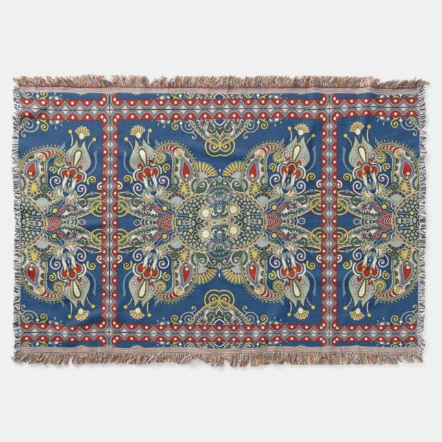 Royal Blue Oriental Design Filt (Framsidan)
